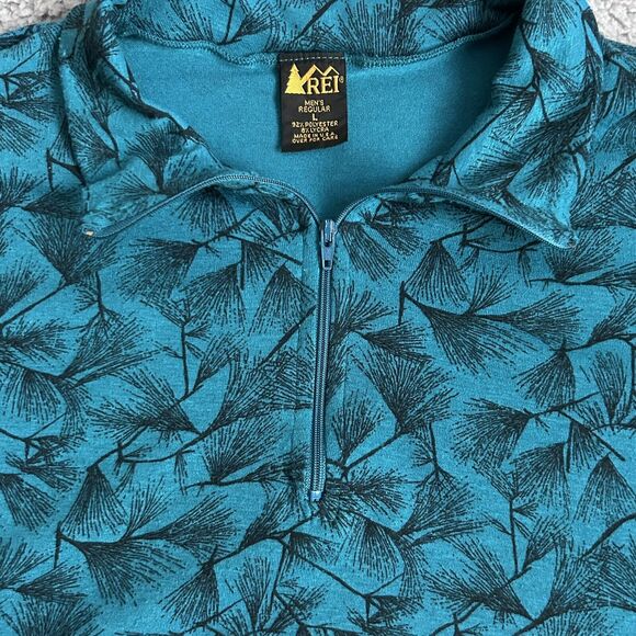 Vintage REI Mens L Quarter Zip Long Sleeve Pullover Shirt Blue Print Outdoor - Picture 5 of 15